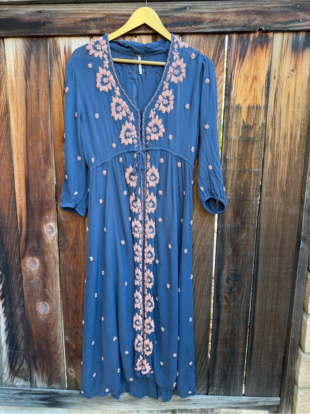 Free People Blue Embroidered Floral Boho Midi Dress Small